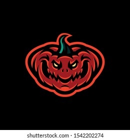 pumpkins mascot logo design vector with modern illustration concept style for badge, emblem and tshirt printing. angry pumpkins illustration. Halloween pumpkin
creepy face