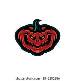 pumpkins mascot logo design vector with modern illustration concept style for badge, emblem and tshirt printing. angry pumpkins illustration. Halloween pumpkin
creepy face