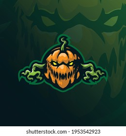 Pumpkins mascot logo design vector with modern illustration concept style for badge, emblem and tshirt printing. Angry pumpkin illustration for sport team.