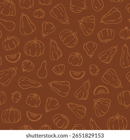 Pumpkins monochrome seamless pattern with doodles for thanksgiving and autumn textile prints, wallpaper, backgrounds, wrapping paper, scrapbooking, stationery, packaging, etc. EPS 10