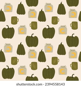 calabazas y decoración mágica de luna sin costuras. impresión mística de otoño