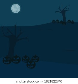 pumpkins next to tree in dark blue land under the moon
