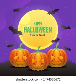 pumpkins in the night of halloween day illustration