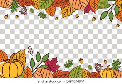 Pumpkins, oak seeds and leaves on the background isolate, the creative concept design celebration of autumn and Thanksgiving festivals, with modern flat design style. Vector Design Illustration 