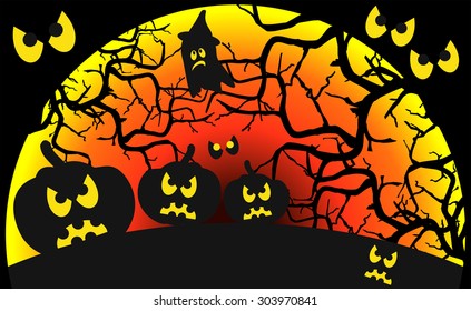 Pumpkins on the background the blood-red moon