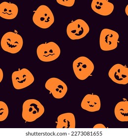 Pumpkins on black. Halloween seamless pattern