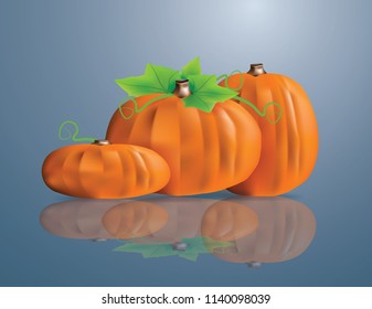 Pumpkins  on the blue background,paper craft style vector and illustration