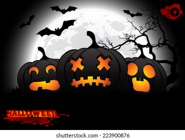 Pumpkins on Halloween on moon background