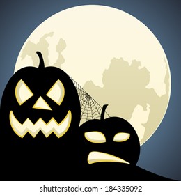 Pumpkins on moon background. Halloween