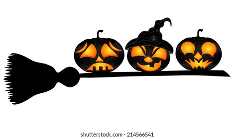 Pumpkins on a sweeper, a beautiful vector illustration to Halloween