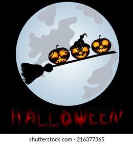 Pumpkins on a sweeper, a beautiful vector illustration to Halloween