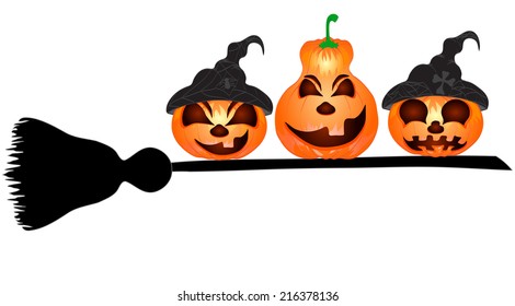 Pumpkins on a sweeper, a beautiful vector illustration to Halloween