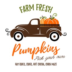 Pumpkins On A Truck Vector Illustration, Fall , Seasonal Art