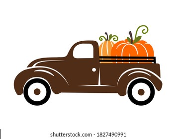 Pumpkins on a truck vector illustration, fall , seasonal art