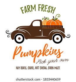 Pumpkins truck vector illustration  fall   seasonal art