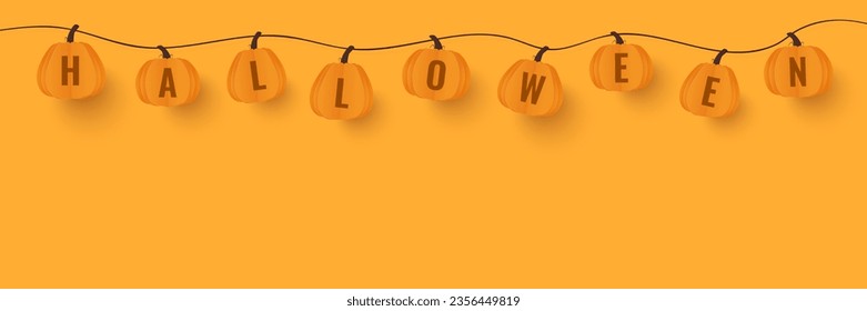 Pumpkins orange party flags for halloween decoration. Vector illustration