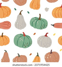 Patrón de calabazas. Calabazas otoñales de fondo inquebrantable. Pancarta de verduras de halloween del otoño. Ilustración vectorial.