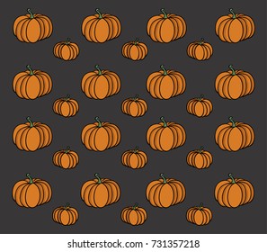 pumpkins pattern for gift paper for halloween. black background