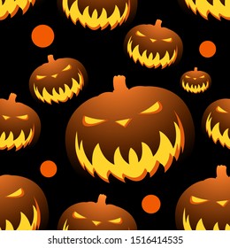 pumpkins pattern Halloween holiday, seamless background vector illustration on black color.