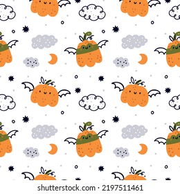 Pumpkins pattern for kids  Childish happy Halloween festive print and cute pumpkin  Autumn texture 