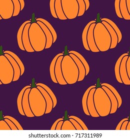 Pumpkins pattern. Silhouette on purple background. Vector illustration
