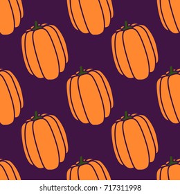 Pumpkins pattern. Silhouette on purple background. Vector illustration

