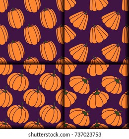 Pumpkins pattern. Silhouette on purple background. Vector illustration
