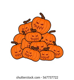 pumpkins pile for Halloween. Lot of vegetables for holiday