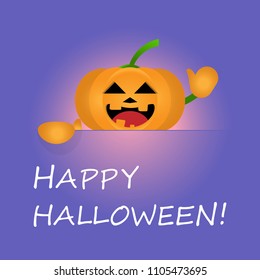 Pumpkins raise your hand in greeting. Happy Halloween background. Easy editable layered vector illustration