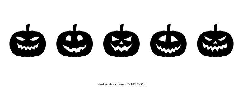 Pumpkins scary faces vector icon set. The main symbol pumpkin with smile for the holiday Halloween. Vector illustration