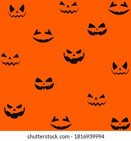 Pumpkins scary smile pattern, halloween background, vector illustration.