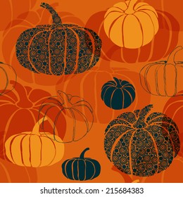 Pumpkins seamless background. Vector pattern for web-design, textile, graphic design. Halloween background 