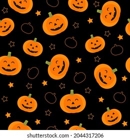 Pumpkins seamless Halloween pattern with stars