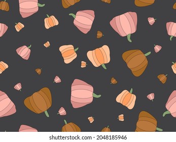 Pumpkins seamless pattern. Autumn background for wrapping paper, banners and advertising materials. Halloween and Thanksgiving day design. Vector illustration