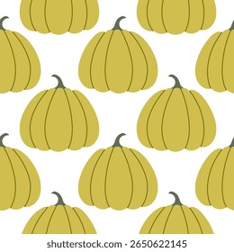 Kürbisse nahtloses Muster. Herbst einzeln grüner Kürbis auf weißem Hintergrund. Quadratisches Rapportmuster flaches Design für die Herbstsaison.