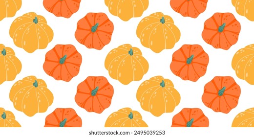 Pumpkins  seamless pattern. Colorful pumpkins on a white background. Autumn design for fabric, paper, cover, interior decor.