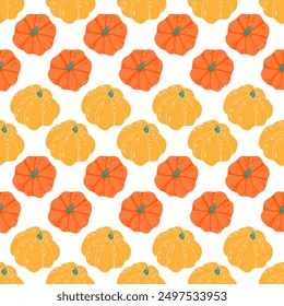 Pumpkins  seamless pattern. Colorful pumpkins on a white background. Autumn design for fabric, paper, cover, interior decor.