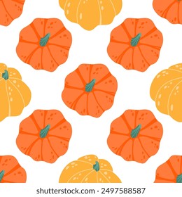 Pumpkins  seamless pattern. Colorful pumpkins on a white background. Autumn design for fabric, paper, cover, interior decor.