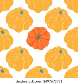 Pumpkins  seamless pattern. Colorful pumpkins on a white background. Autumn design for fabric, paper, cover, interior decor.