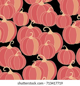 Pumpkins Seamless Pattern. Halloween Background. Colorful Rapport for Textile, Fabric, Wallpaper. Seamless Texture with Vegetables
