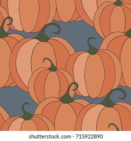 Pumpkins Seamless Pattern. Halloween Background. Colorful Rapport for Textile, Fabric, Wallpaper. Seamless Texture with Vegetables