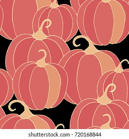 Pumpkins Seamless Pattern. Halloween Background. Colorful Rapport for Textile, Fabric, Wallpaper. Seamless Texture with Vegetables