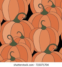 Pumpkins Seamless Pattern. Halloween Background. Colorful Rapport for Textile, Fabric, Wallpaper. Seamless Texture with Vegetables