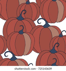 Pumpkins Seamless Pattern. Halloween Background. Colorful Rapport for Textile, Fabric, Wallpaper. Seamless Texture with Vegetables