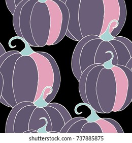 Pumpkins Seamless Pattern. Halloween Background. Colorful Rapport for Textile, Fabric, Wallpaper. Seamless Texture with Vegetables