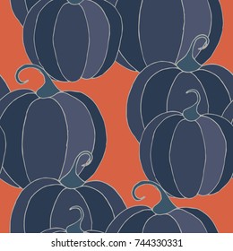 Pumpkins Seamless Pattern. Halloween Background. Colorful Rapport for Textile, Fabric, Wallpaper. Seamless Texture with Vegetables