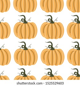 Pumpkins seamless pattern with lettering. Autumn background.