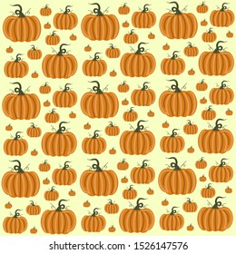 Pumpkins seamless pattern with lettering. Autumn background.
