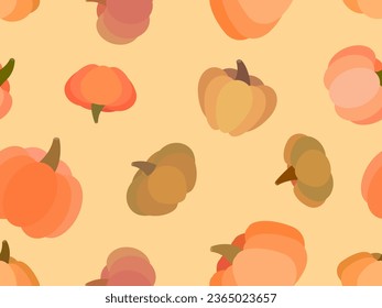 Pumpkins seamless pattern on a beige background. Orange pumpkins for Thanksgiving and Halloween. Traditional autumn design element for banners, posters and promotional items. Vector illustration