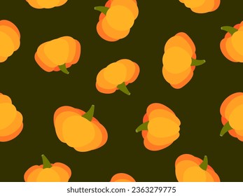 Pumpkins seamless pattern on a dark background. Orange pumpkins for Thanksgiving and Halloween. Traditional autumn design element for banners, posters and promotional items. Vector illustration